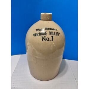 Antique Wm Radam Microbe Killer No 1 Jug Stoneware Apothecary Bottle Primitive